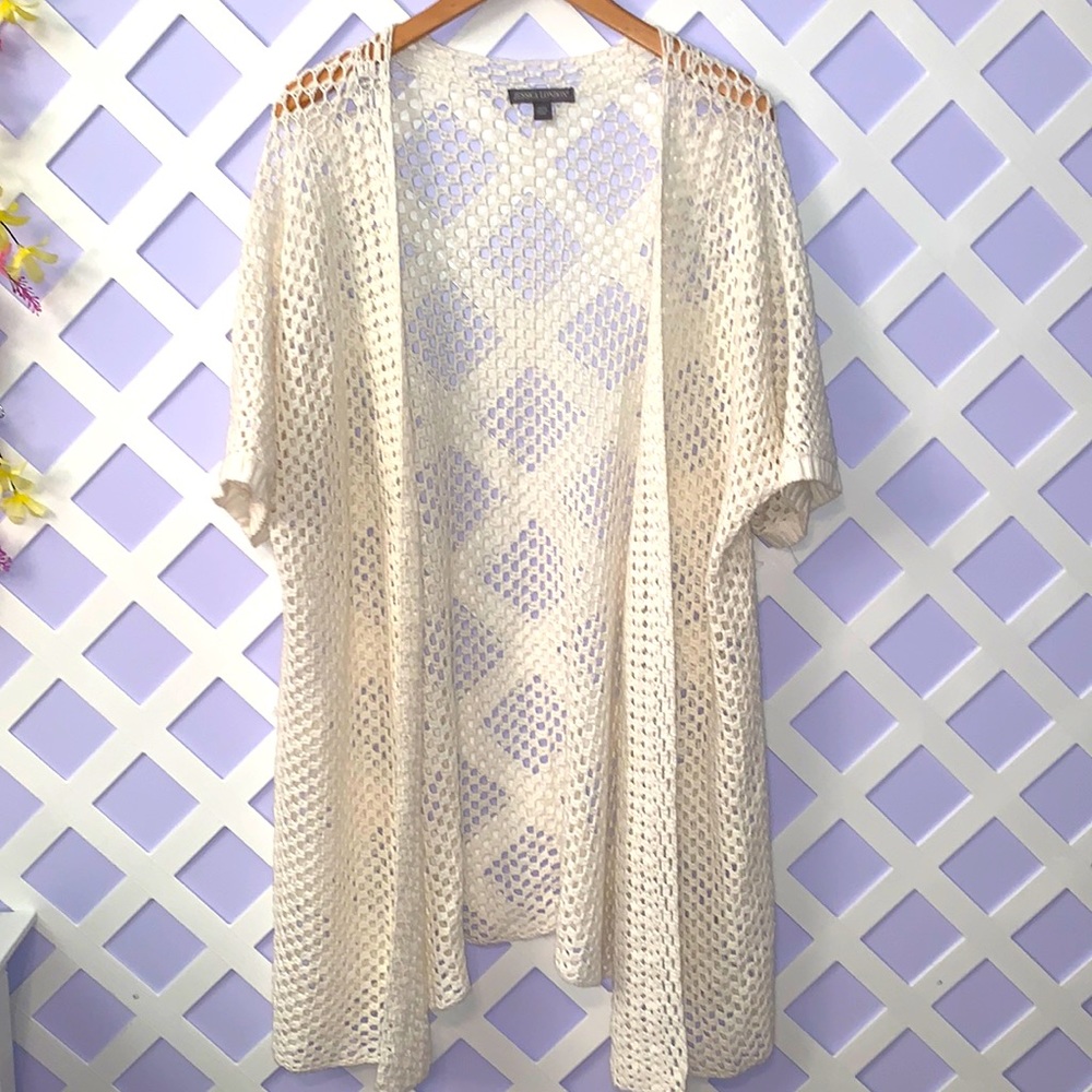 Jessica London Cream Crochet knitted Short Sleeve Cardigan 18/20